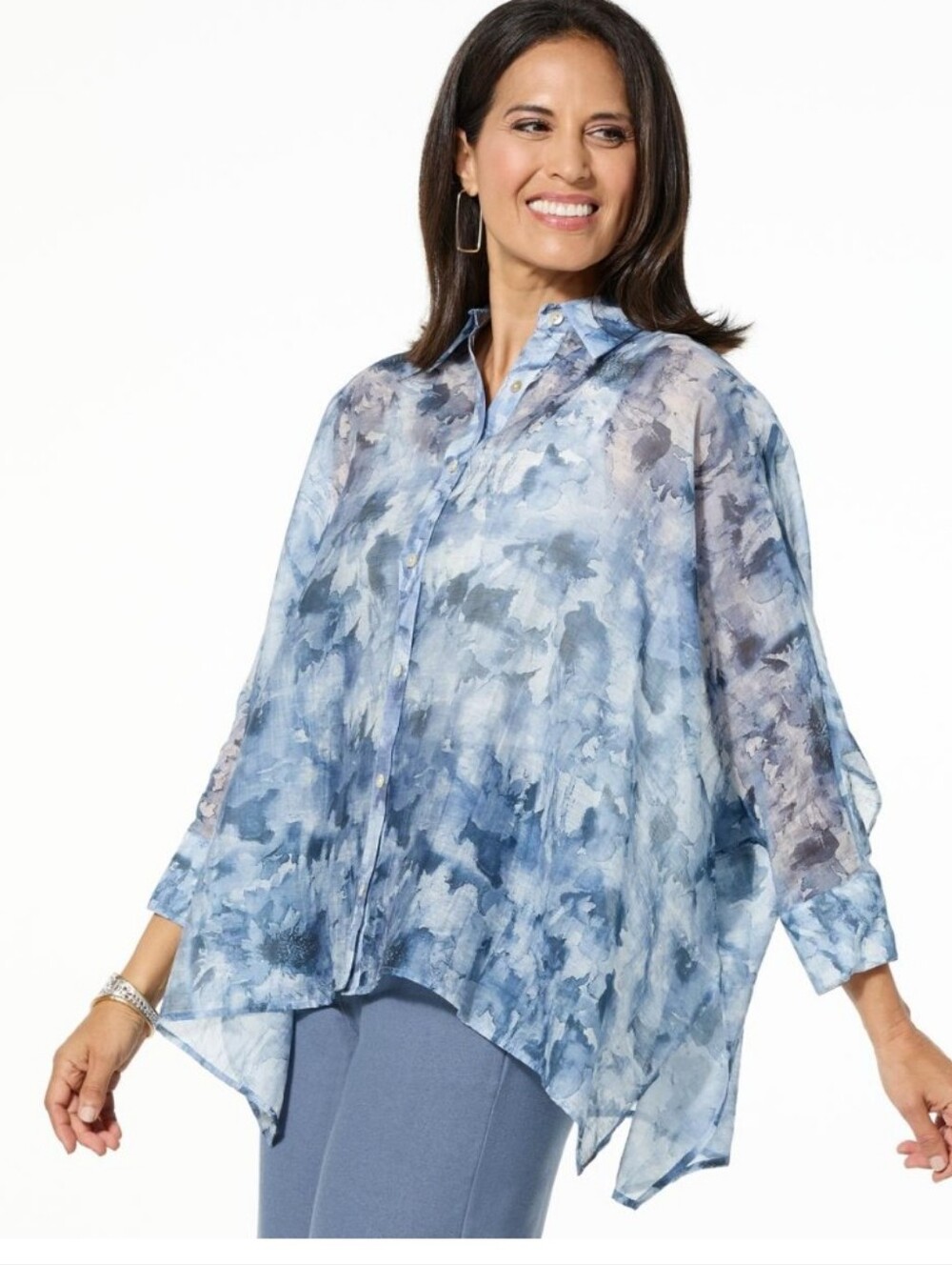 Wynne Layers Unstructured Top Lightweight Button Front Very Loose Fit Size Med.